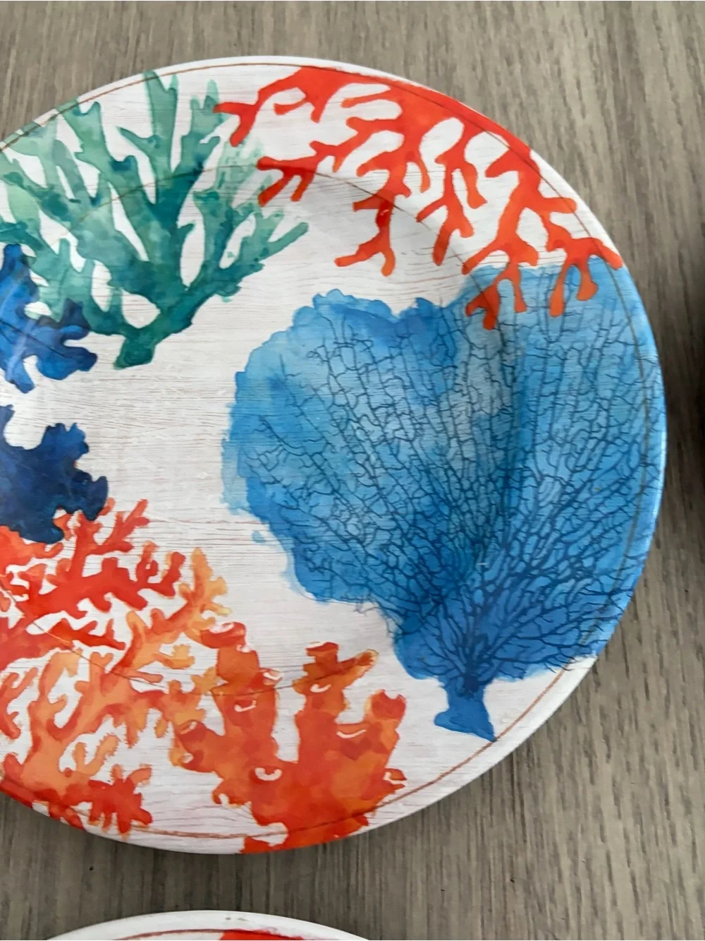 Pier 1 Coral Reef Melamine 8.5” Plates Set Of 6 Sea Life Beach Orange/Blue/Teal
